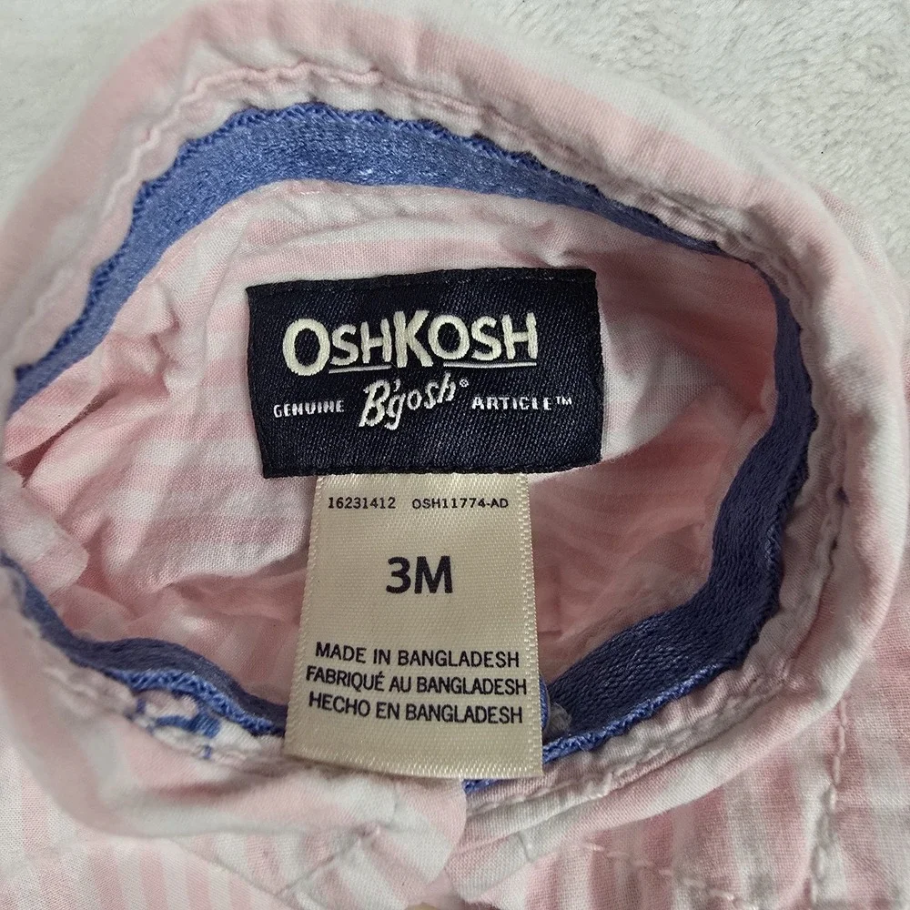 OshKosh Bgosh Baby Boy Pink White Striped Anchor Bodysuit 3M Long Sleeve Shirt